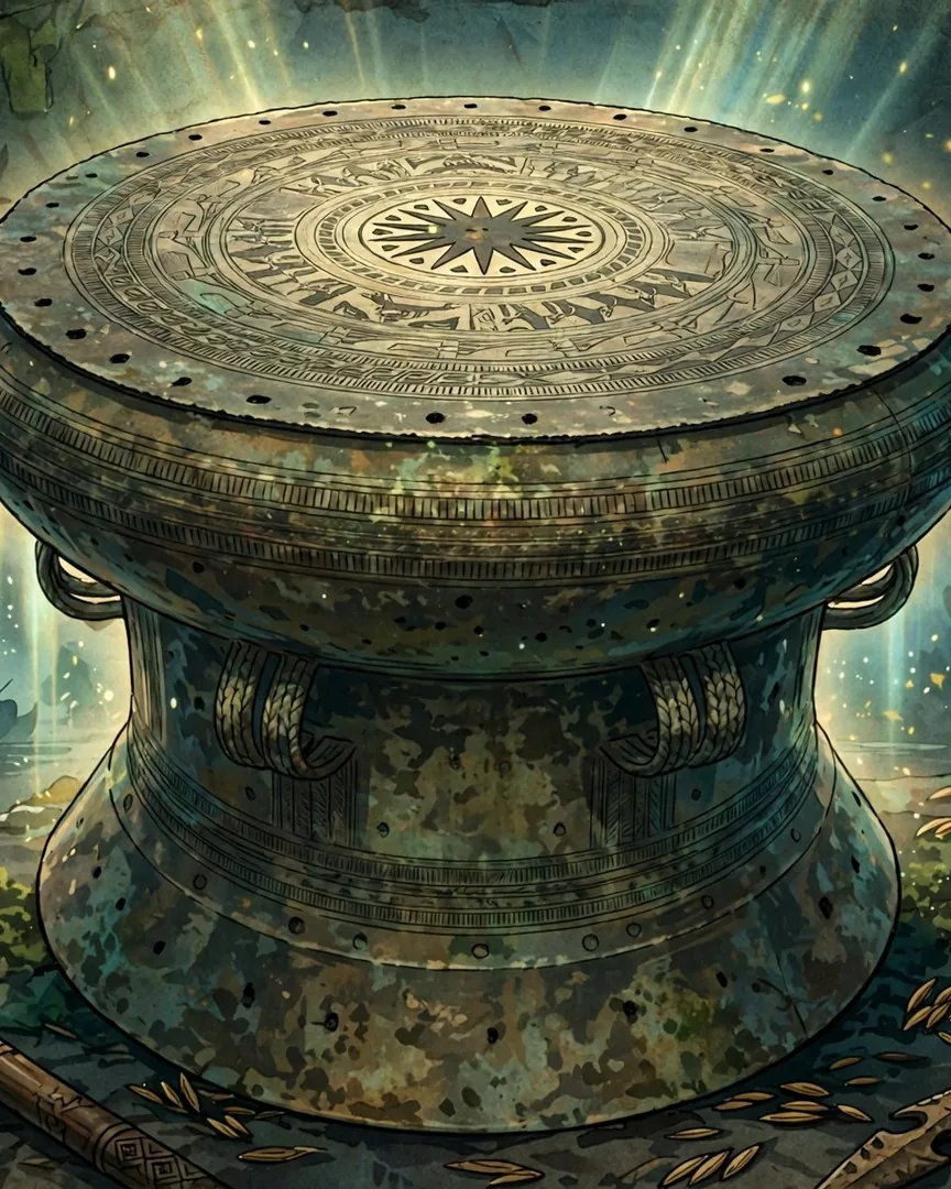 Bronze drum object photographed as a vertical studio product sample