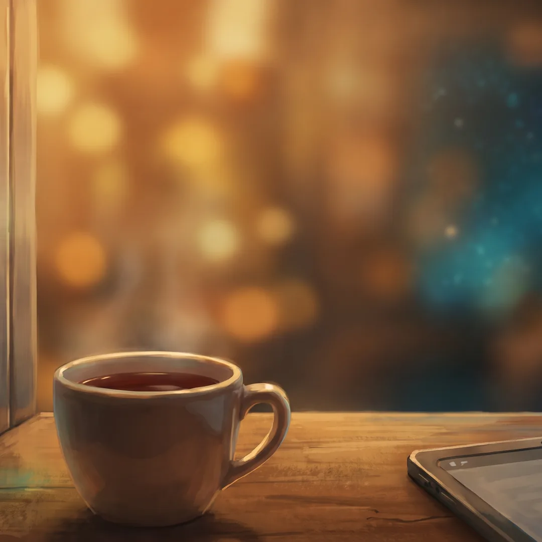 Cozy cabin scene with a coffee cup as a lifestyle mockup sample