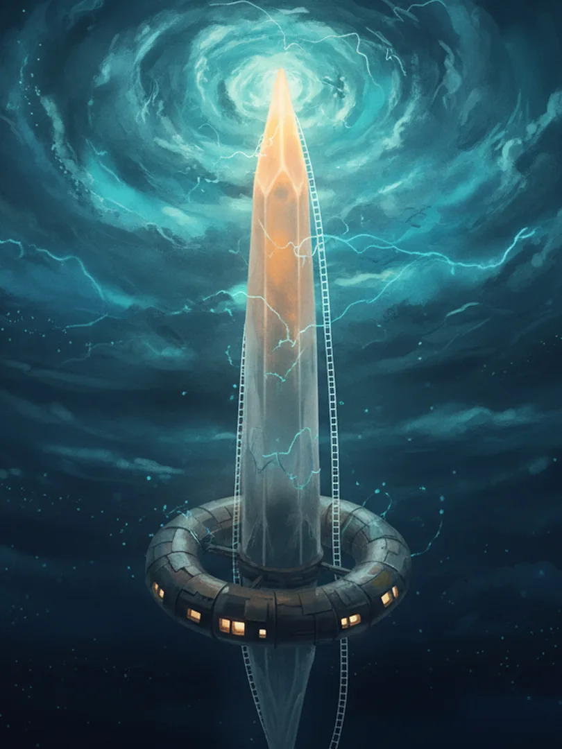 Crystal spire in a magical setting as a fantasy scene sample
