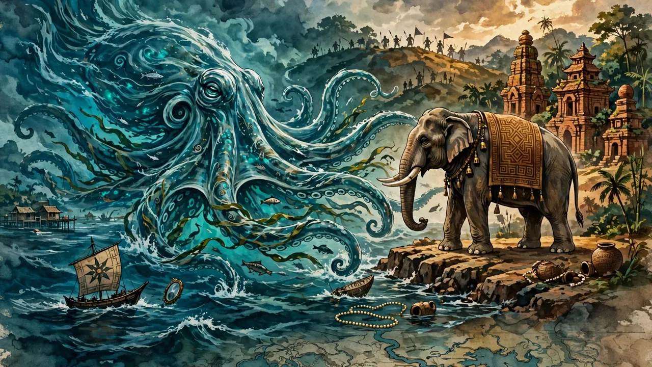 Elephant and tide illustration as an apparel print mockup sample