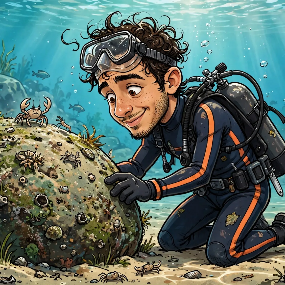 Diver swimming through a glowing reef as a fantasy underwater sample