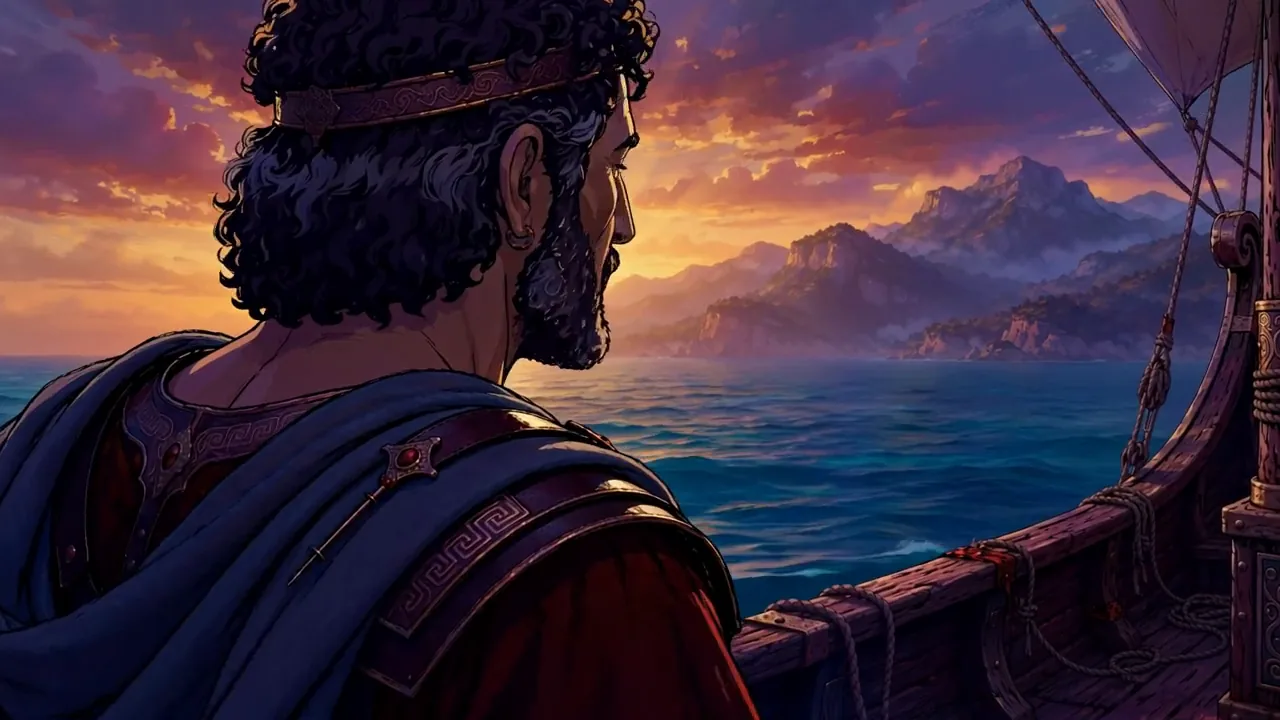 Sailor at dusk by the sea as a vertical social announcement sample